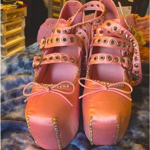 Women pink ballerina high heel shoes